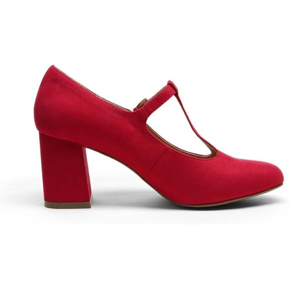 Low Chunky Heels for Women T-Strap Pumps Closed Toe  Wedding Dress Shoes - Picture 2 of 5